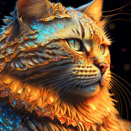 Fantasy portrait of a red cat with blue eyes. 3D renderingの素材