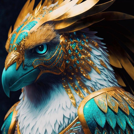 Close-up portrait of an eagle in a viking costume.の素材