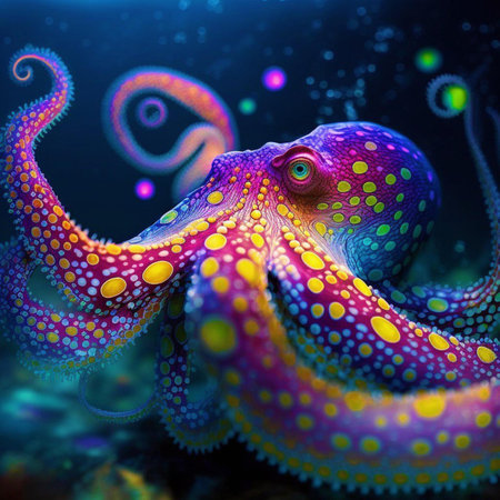 Octopus in the ocean. 3D rendering. Underwater world.の素材