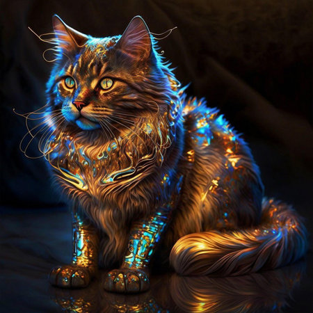 Siberian cat with blue eyes on a black background. Digital painting.の素材