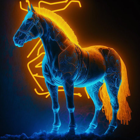 Digital illustration of a horse in digital art style. 3d renderingの素材