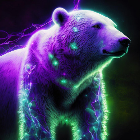 A polar bear in a thunderstorm with lightning. 3D renderingの素材
