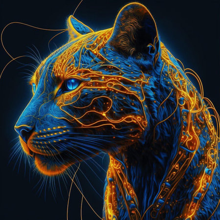 Digital illustration of a panther in digital art style, 3d renderingの素材