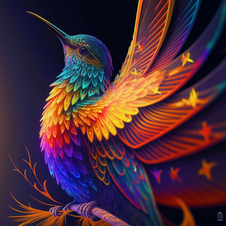 Colorful fractal bird, computer generated abstract background, 3D renderingの素材