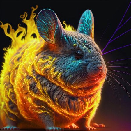 Fractal 3D Illustration of a Chinchilla in front of a black backgroundの素材