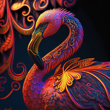 Flamingo. Abstract fractal background. 3D rendering.の素材