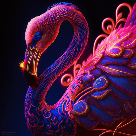 3D rendering of a pink swan isolated on a black backgroundの素材