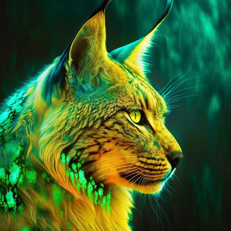 Fantasy image of a lynx in neon light. Digital painting.の素材