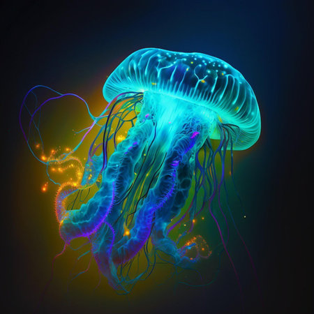 Jellyfish on a dark background. 3d rendering, 3d illustrationの素材