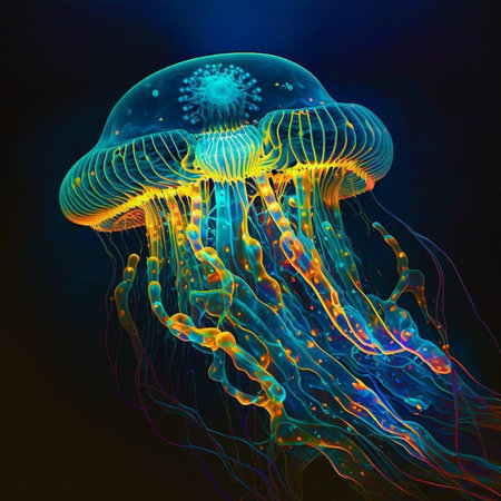Jellyfish on a dark background. 3d rendering, 3d illustration.の素材