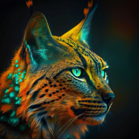 Portrait of a wild cat. Digital painting. 3d renderingの素材