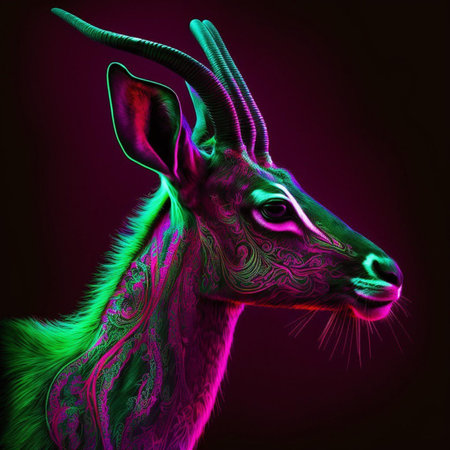 Digital illustration of a gazelle in digital art style with colorful backgroundの素材