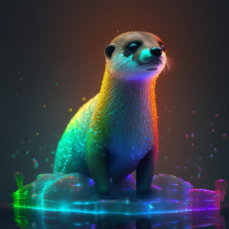 Cute little otter sitting on ice. 3D illustration.の素材