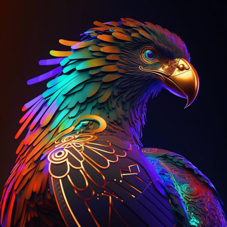Colorful 3d rendering of an eagle with a colorful pattern.の素材