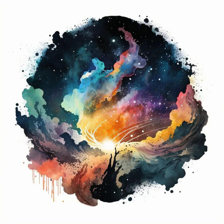 Grunge watercolor background with space, nebula and starsの写真素材