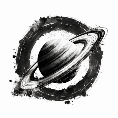 Black and white planet on a white background. Hand drawn illustration.の写真素材