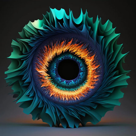 3d rendering of an abstract fractal design in blue and orangeの写真素材