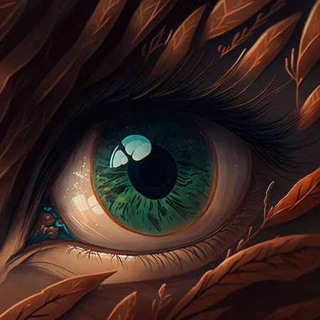 Eye of a bird with feathers. 3d rendering. Computer digital drawing.の素材