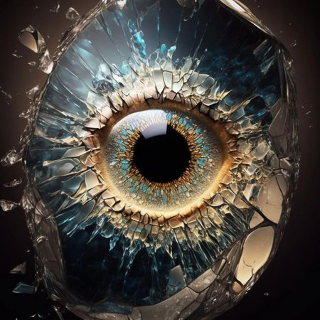 Macro shot of a human eye with cracked glass texture. Abstract background.の素材