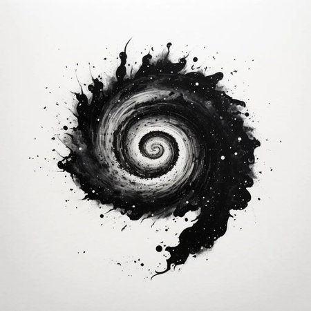 Abstract black and white watercolor spiral on a white background. Hand-drawn illustration.の写真素材