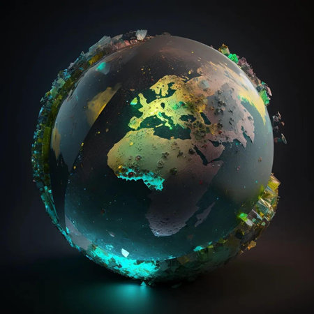 3d render of a glass globe with planet Earth in the centerの写真素材