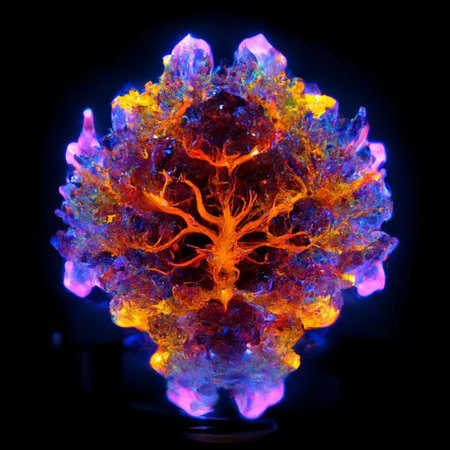 Fractal tree in the form of a rainbow on a black backgroundの素材