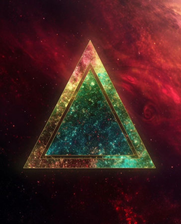 Triangular pyramid in space, computer generated abstract background, 3D renderの写真素材