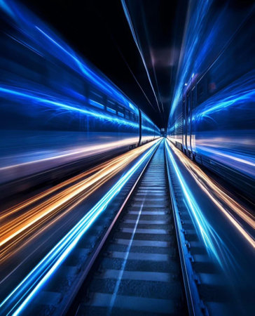 Motion blur of train moving in tunnel with high speed motion blur.の写真素材