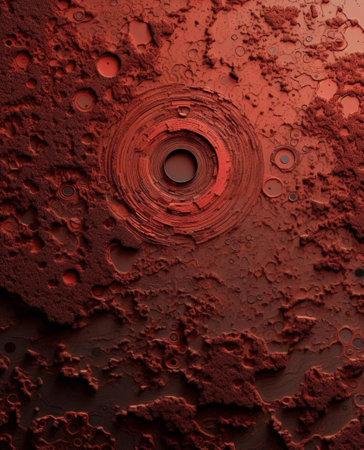 Abstract background of red color with holes in the center. Close-up.の写真素材