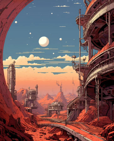 Fantasy landscape of abandoned planet. 3D illustration. Elements of this image furnished by NASAの素材