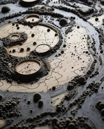 Close-up of oil bubbles in the water. Macro photography.の写真素材