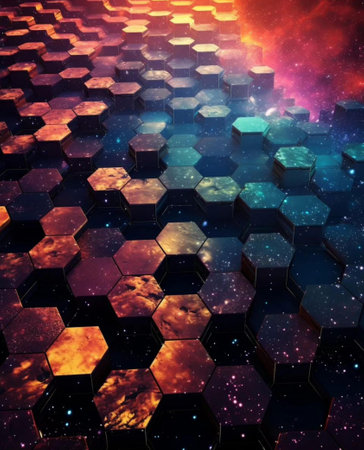 Futuristic abstract background with hexagons and stars. 3D renderingの写真素材