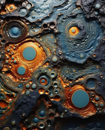 abstract background with circles and holes in the form of spiralsの写真素材