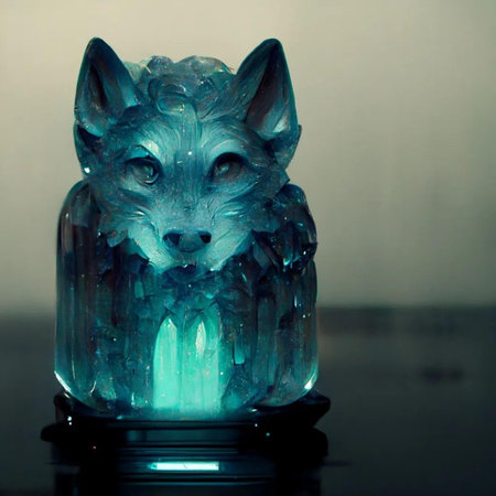 Close-up of a glass vase with a cat's faceの素材