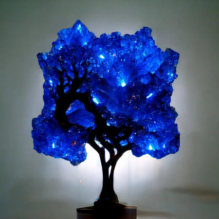 Blue crystal tree in a pot on a gray background. Blue crystal tree.の素材