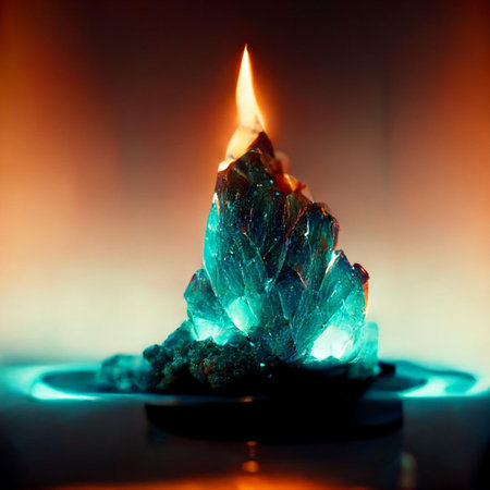 Candle light in the form of a crystal on a dark backgroundの写真素材