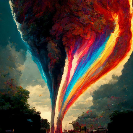Rainbow in the sky. 3D rendering. Computer digital drawing.の写真素材