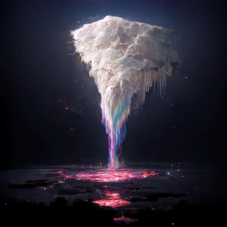 Fantastic powerful tornado in the night sky. Digital painting.の素材