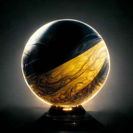 crystal ball with flag of ukraine on a black backgroundの写真素材