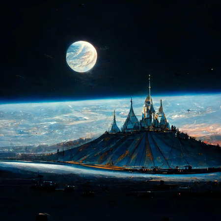 Fantasy alien planet in the night sky. 3D illustration.