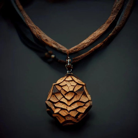 necklace with a pendant in the shape of a pine coneの写真素材