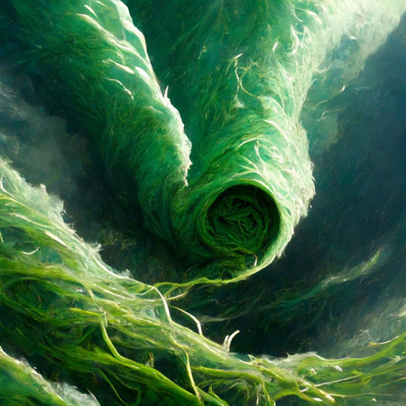 Green algae in the sea, close-up of a green algaeの写真素材