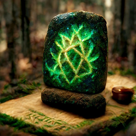 closeup of a stone in the forest with a candle in itの素材