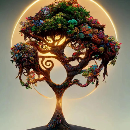 Bonsai in the shape of a tree on a light backgroundの写真素材