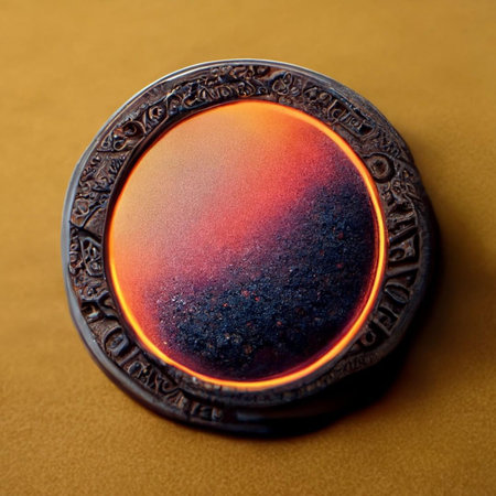 A close up shot of a copper ring on a textured backgroundの写真素材