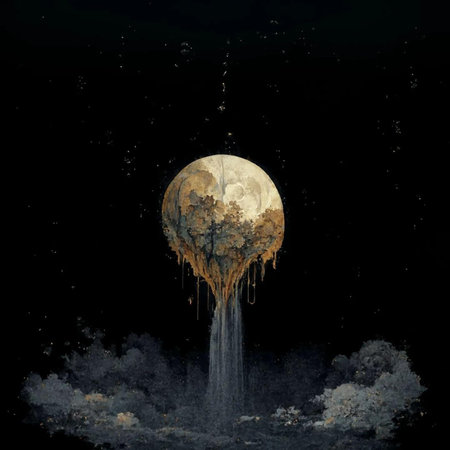 Fantasy landscape with a full moon in the sky. Digital paintingの写真素材