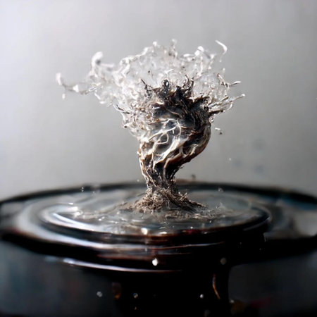 Water splash, close-up of a drop falling into water.の写真素材