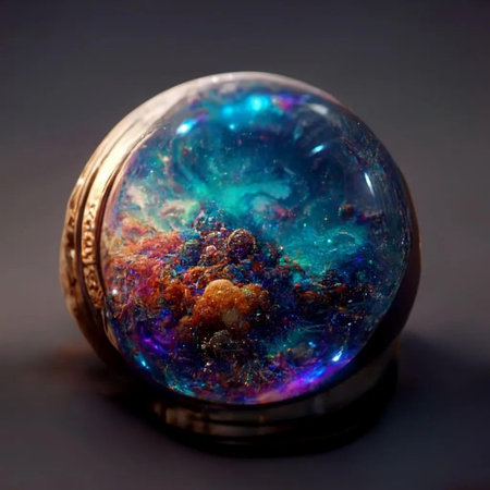 crystal ball with multicolored petals on a dark backgroundの写真素材