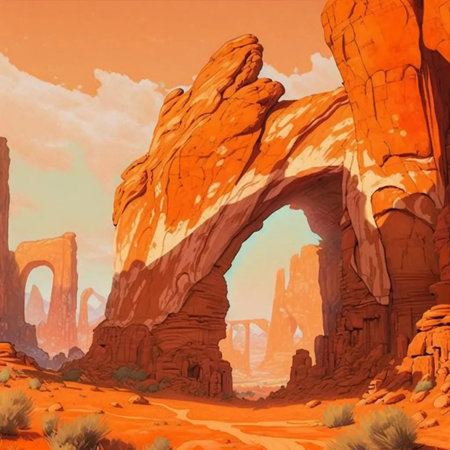 Digital painting of the Arches National Park in Utah, USA.