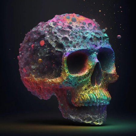 Skull in the form of a colorful explosion. 3d renderingの素材